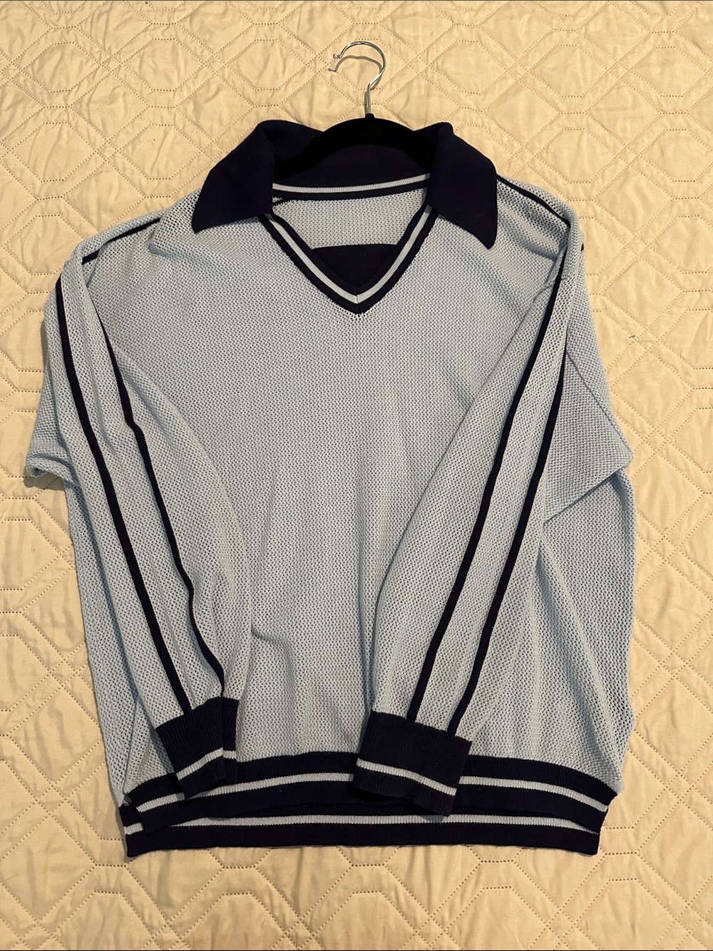 Cider Light Blue and Navy V-Neck Collared Men's Sweater